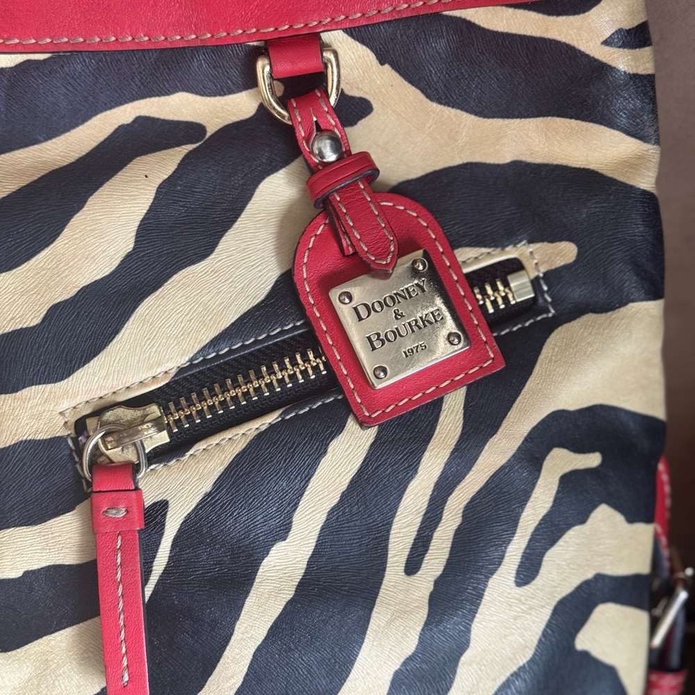 Dooney & Bourke Black and Cream Zebra Print Shoulder Bag with Red Trim - Picture 2 of 11